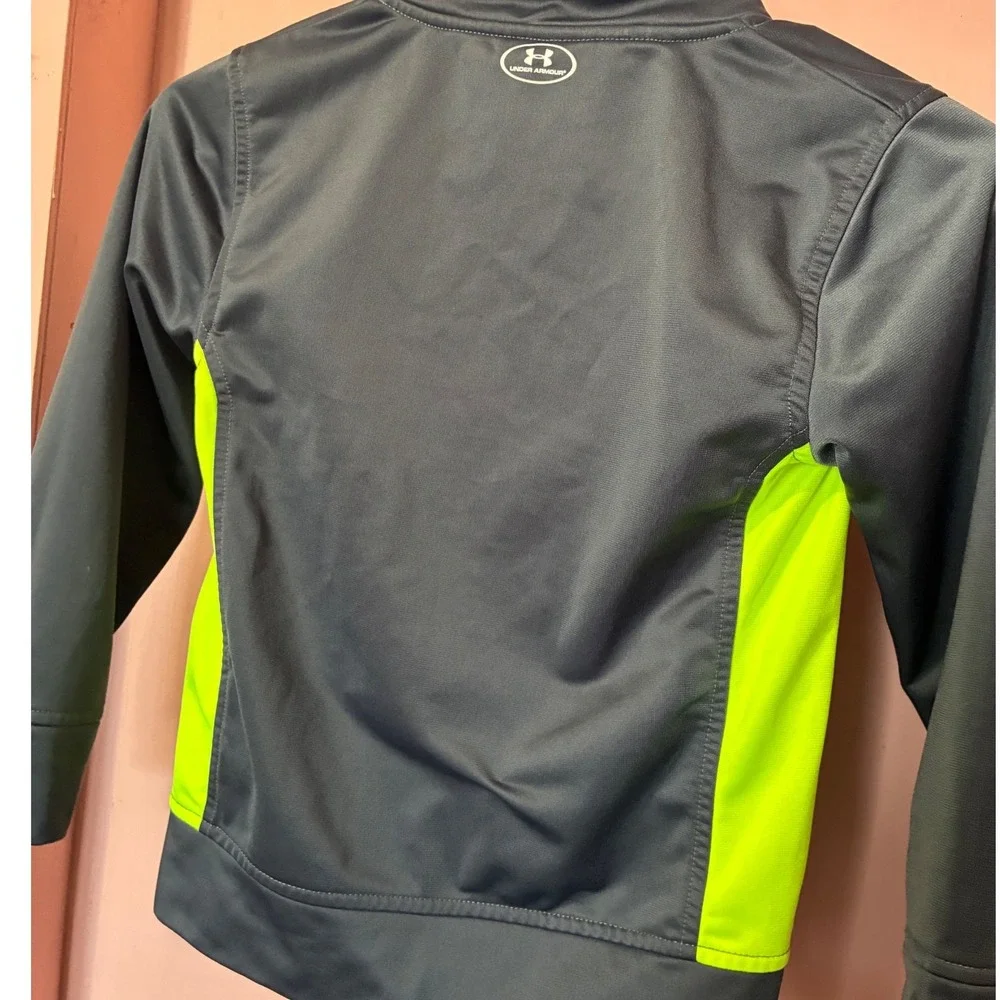 Under Armour Boys Track Jacket Gray Neon Green Full Zip Athletic Size 6
